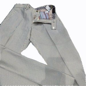NEW Etro Seersucker Stripe Pants!  Blue & Tan Stripe  Size e 48 (US 32 x 31)